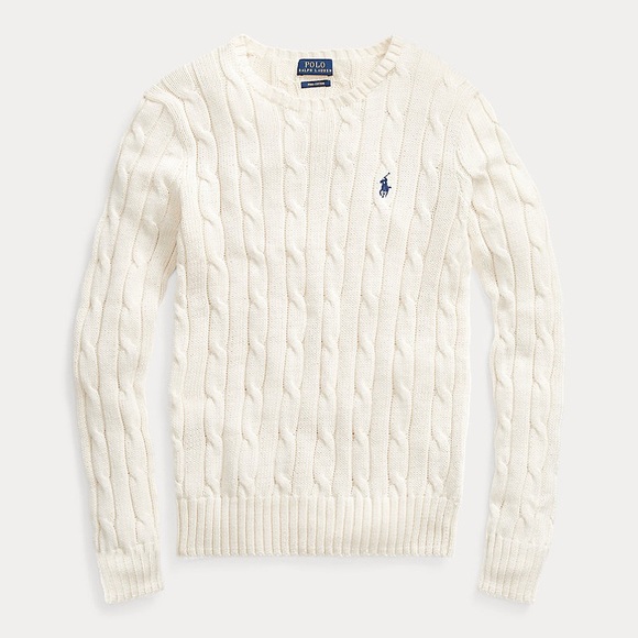 Polo Ralph Lauren Cream Cable Knit Sweater Women’s Classic Crewneck cotton - Picture 2 of 13